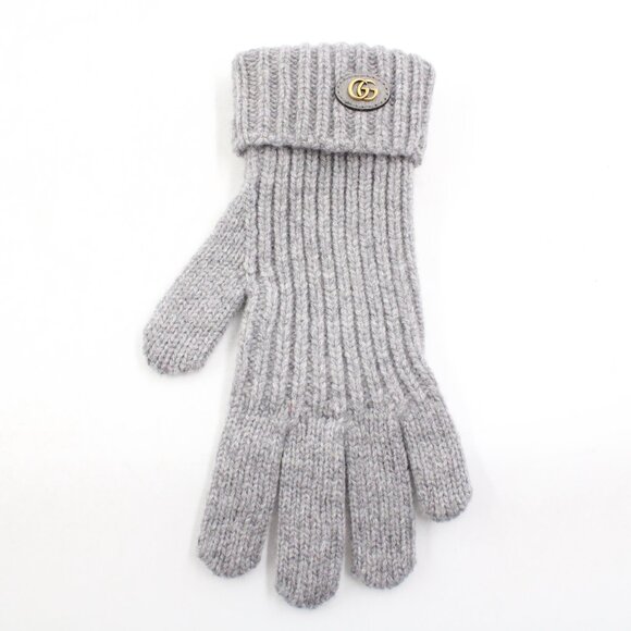 NWT Gucci Wool Cashmere Gloves with Double G Patch in Light Grey/Gold (S) - Picture 2 of 12